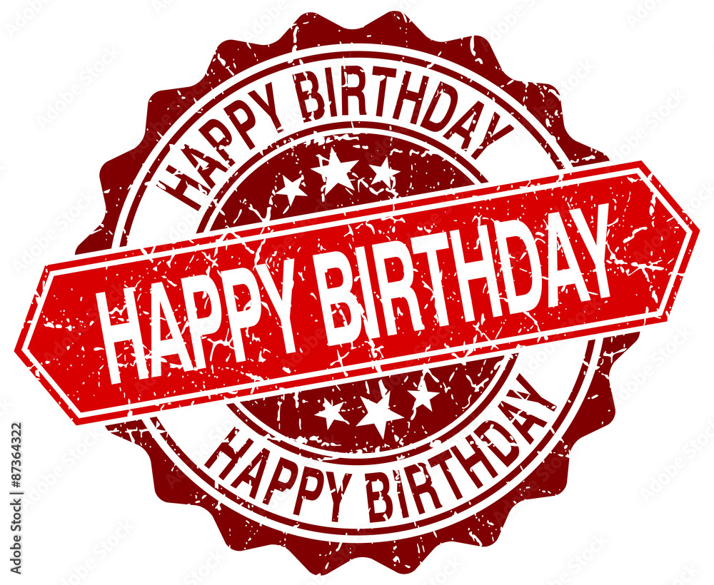 Obraz premium happy birthday red round grunge stamp on white