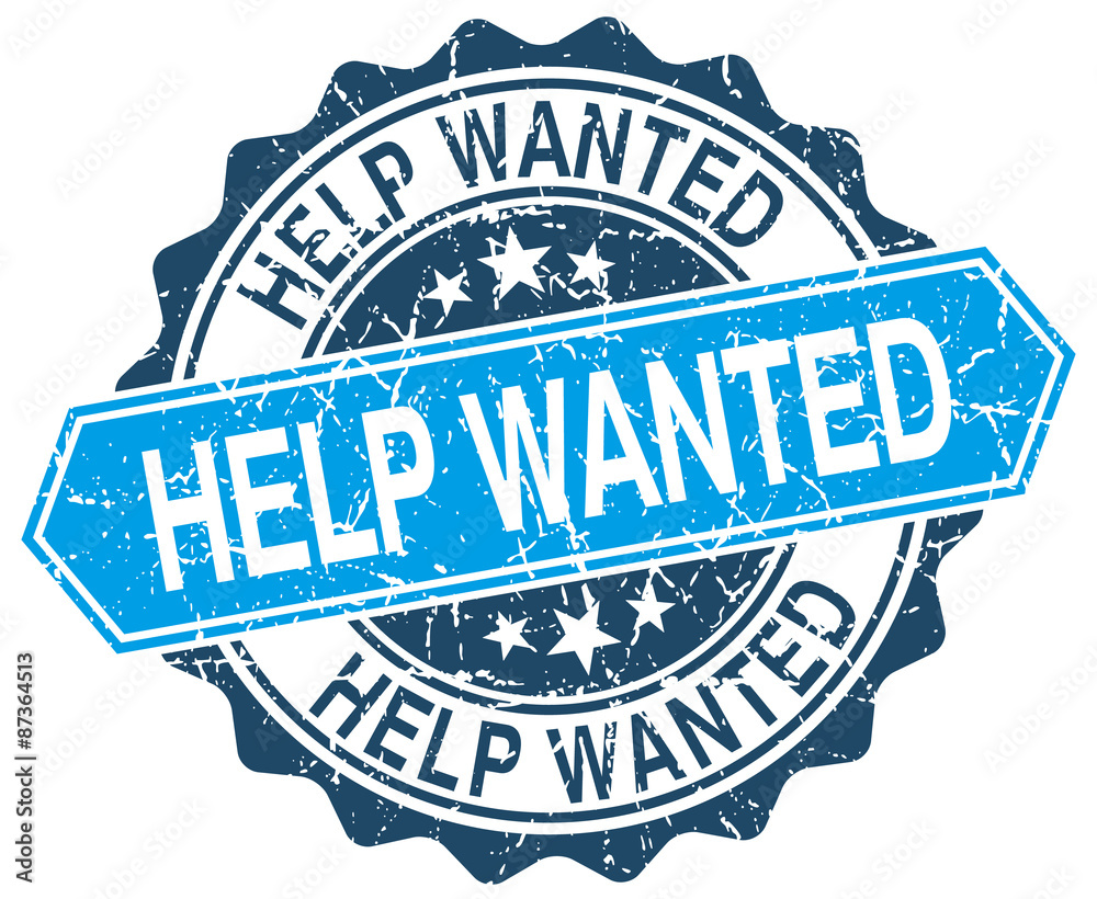 Obraz premium help wanted blue round grunge stamp on white