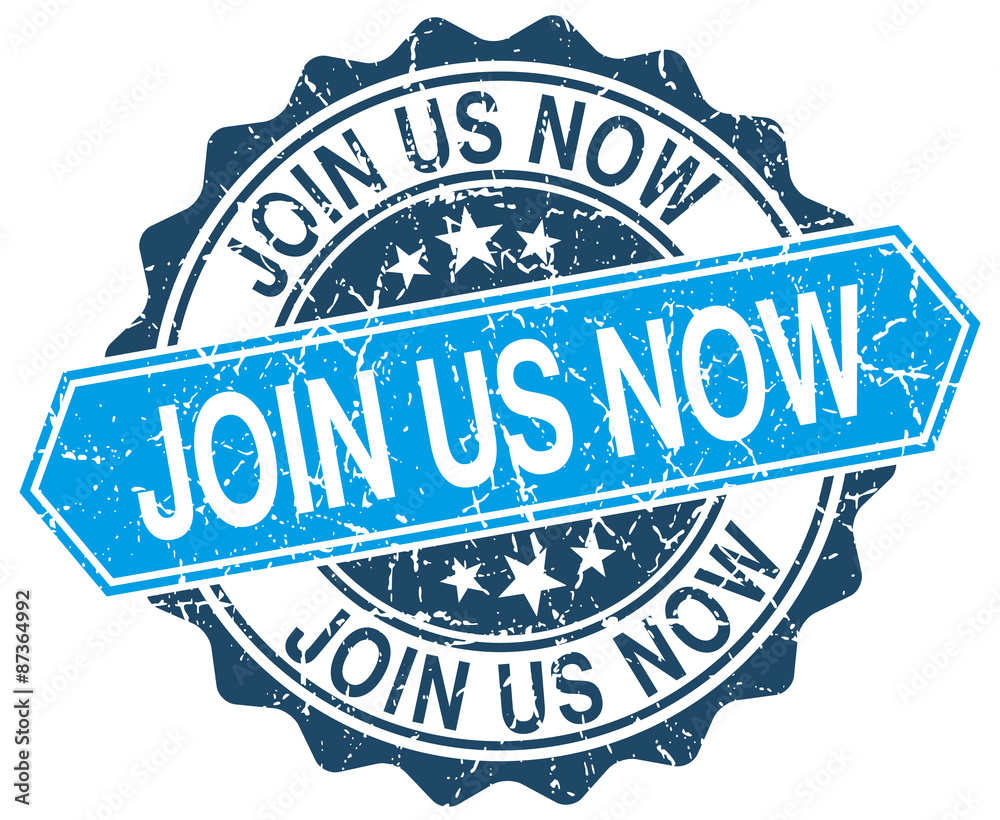 Fototapeta premium join us now blue round grunge stamp on white
