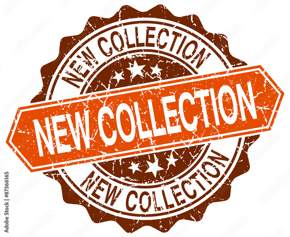new collection orange round grunge stamp on white