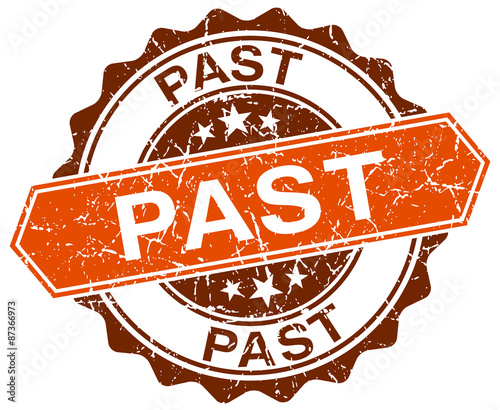 past orange round grunge stamp on white