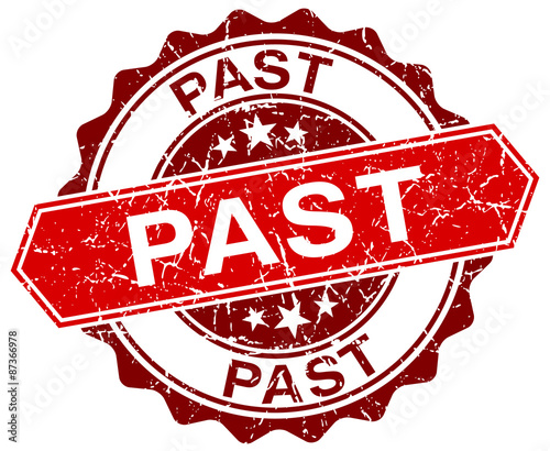 past red round grunge stamp on white