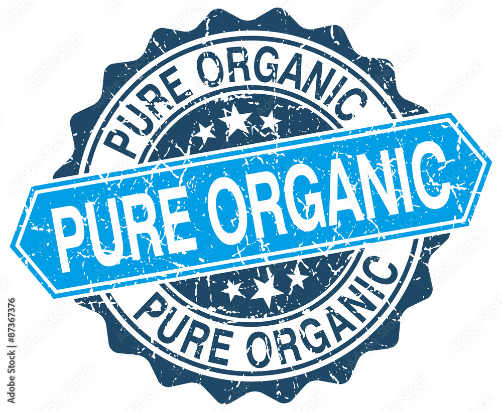 Obraz premium pure organic blue round grunge stamp on white