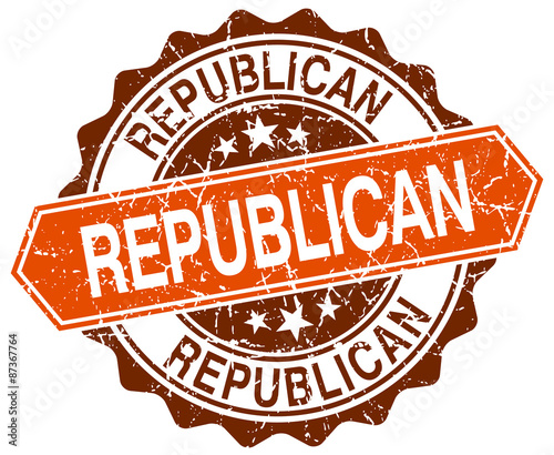 republican orange round grunge stamp on white