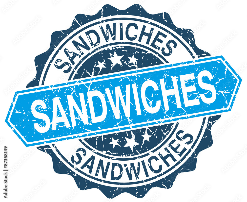 sandwiches blue round grunge stamp on white