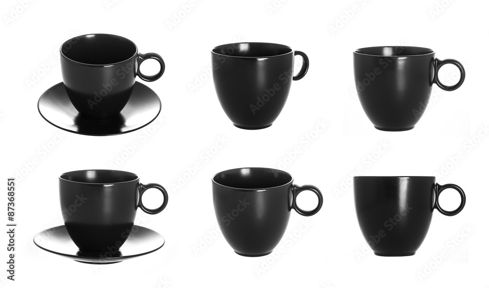 black cup isolated on a white background, black cup set, black tea cups set black cup isolated on a white background, black cup set, black tea cups set