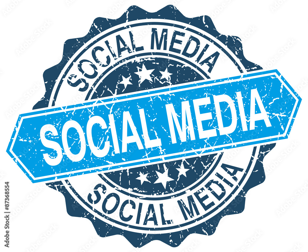 social media blue round grunge stamp on white social media blue round grunge stamp on white
