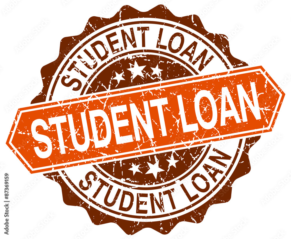 student loan orange round grunge stamp on white
