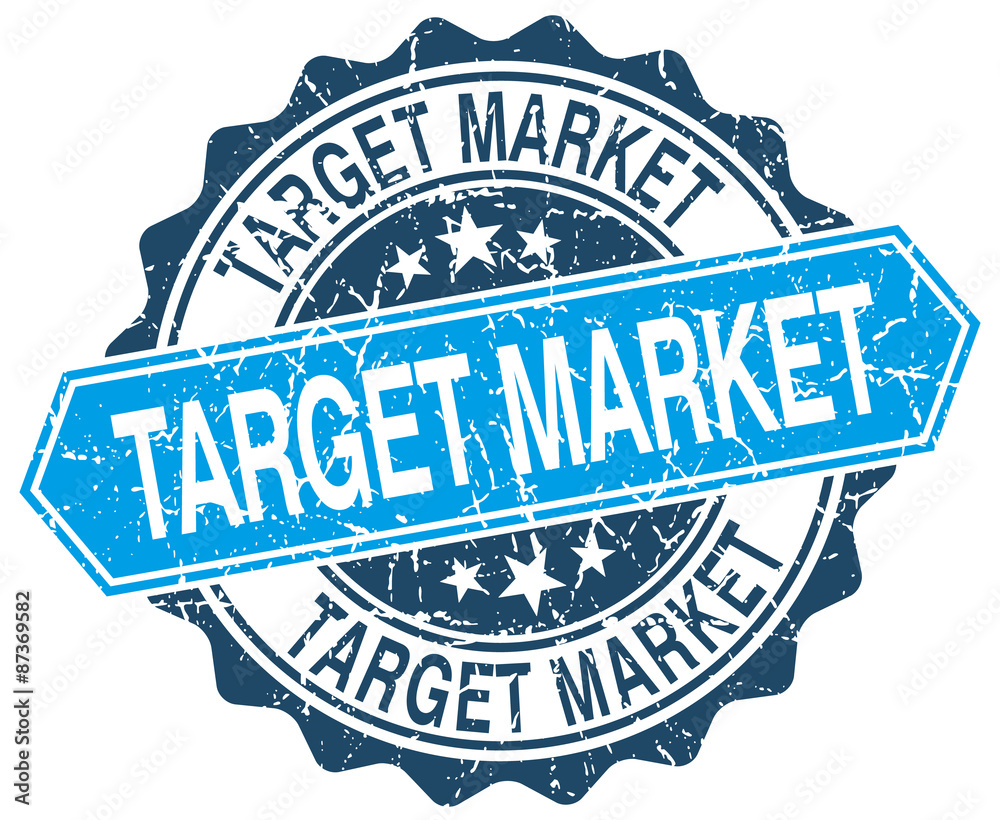 target market blue round grunge stamp on white