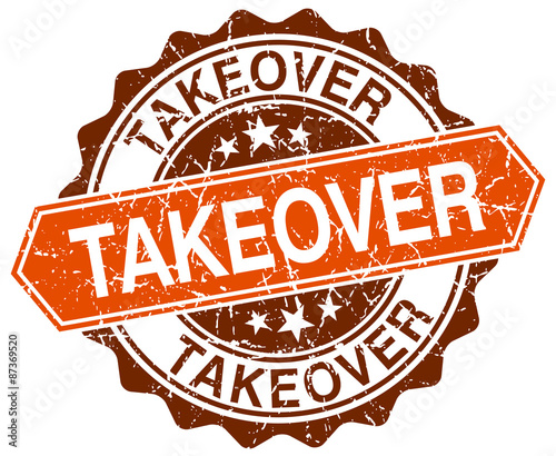 takeover orange round grunge stamp on white