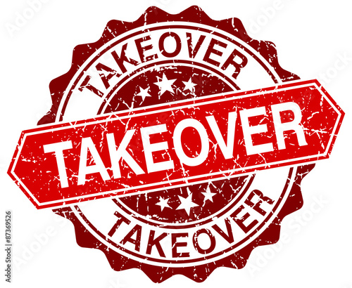 takeover red round grunge stamp on white