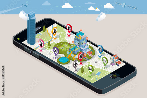 City Map with Pins and an Intelligent House