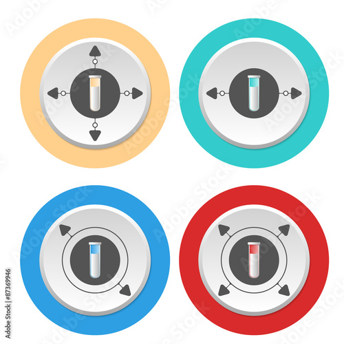 Four circular abstract colored icons and test tube