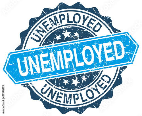 unemployed blue round grunge stamp on white