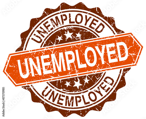 unemployed orange round grunge stamp on white