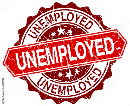 unemployed red round grunge stamp on white