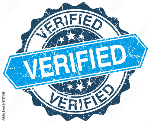 verified blue round grunge stamp on white