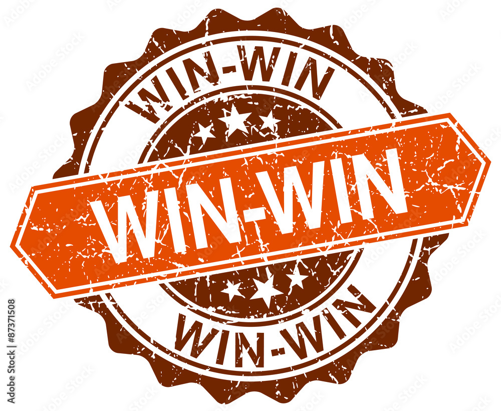 Obraz premium win-win orange round grunge stamp on white