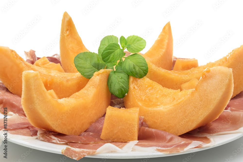appetizing starter of ham and melon