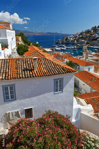 Fototapeta Naklejka Na Ścianę i Meble -  View of port of Hydra from the streets of the town.
