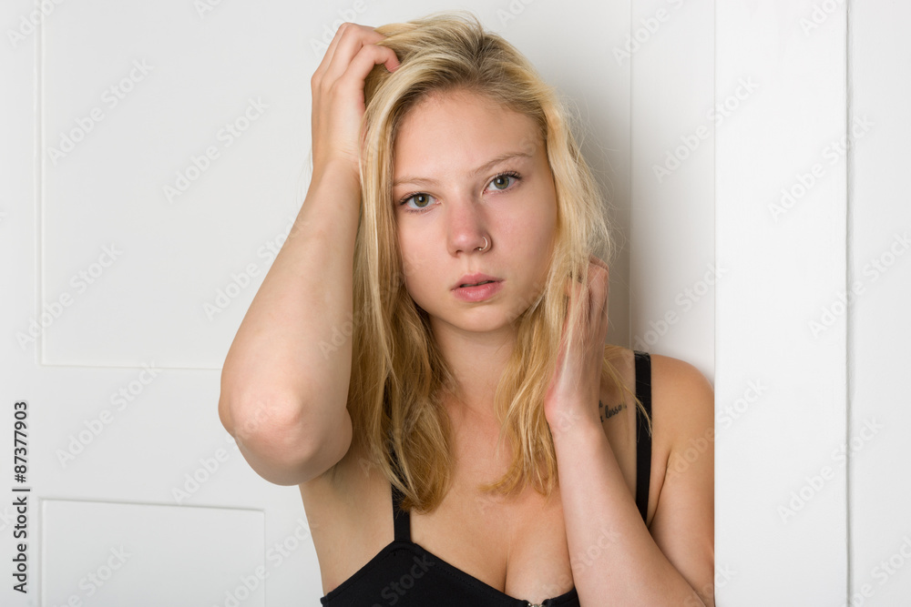 Fototapeta premium Beautiful blond woman with long hair