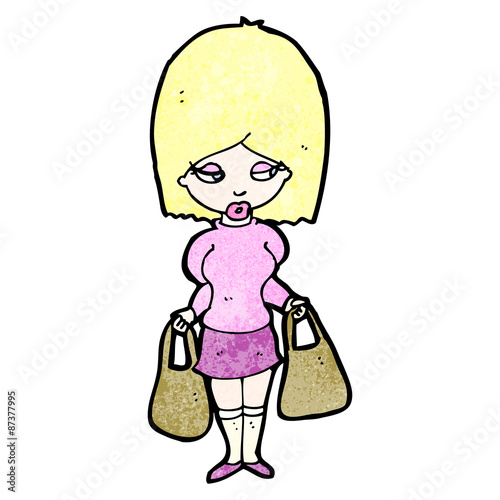 cartoon blond woman with shopping bags