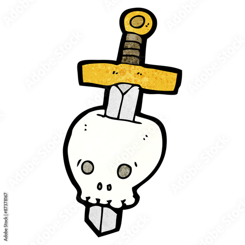 dagger in skull cartoon tattoo