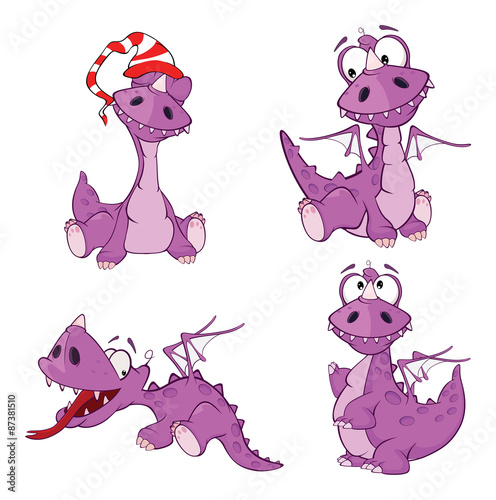 Set of cute violet dragon for you design. Cartoon 