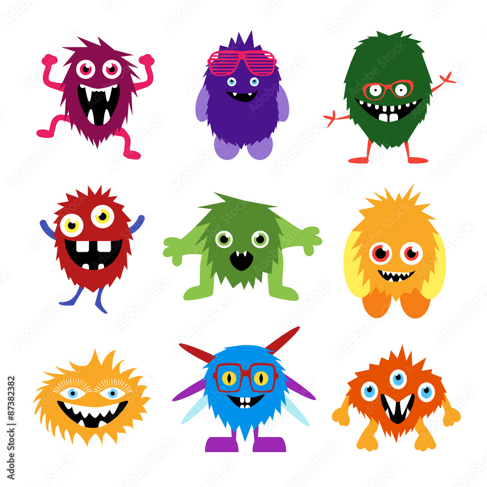 Vector set of cartoon cute monsters and aliens.