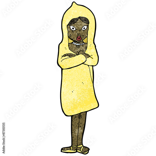 cartoon woman in rain coat
