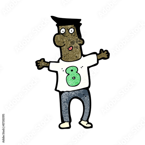 cartoon man in shirt with number eight