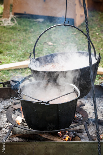 Soup cooking in medieval pot