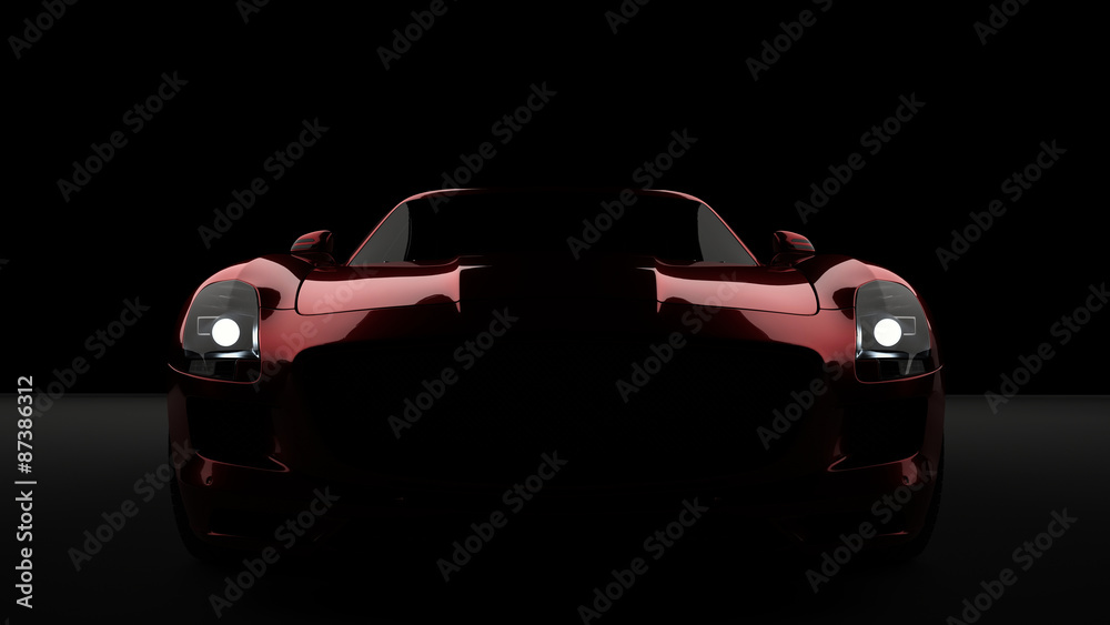 Naklejka premium Computer generated image of a luxury sports car, studio setup, dark background.