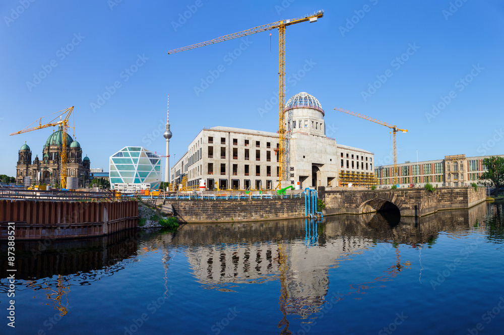 Berlin Panorama with Berlin Cathedral, Humboldt Box, TV tower, castle construction site, university