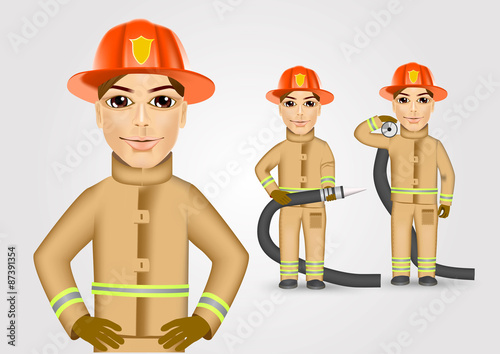 firefighter in brown uniform holding fire hose