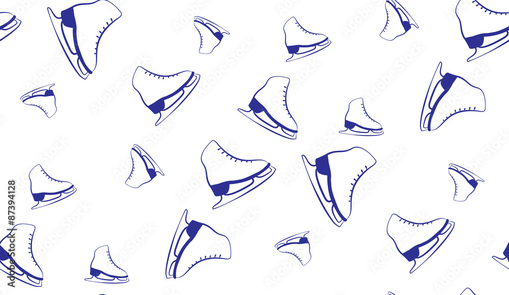 Obraz premium Vector seamless background of figure skates. The pattern of skates randomly scattered.