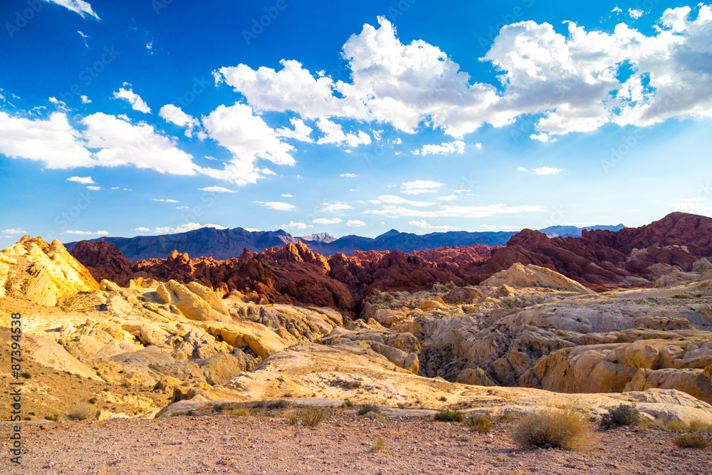 Red rocks amid blue sky in Valley of Fire State Park