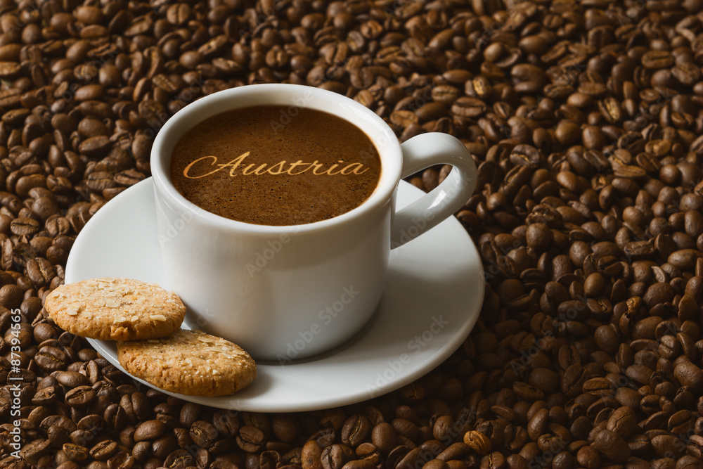 Naklejka premium Still life - coffee with text Austria