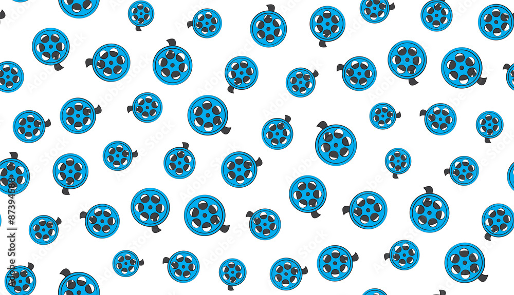 Vector seamless background of blue coils from the camera on a white background. The pattern of the reels of the film. Vector seamless background of blue coils from the camera on a white background. The pattern of the reels of the film.