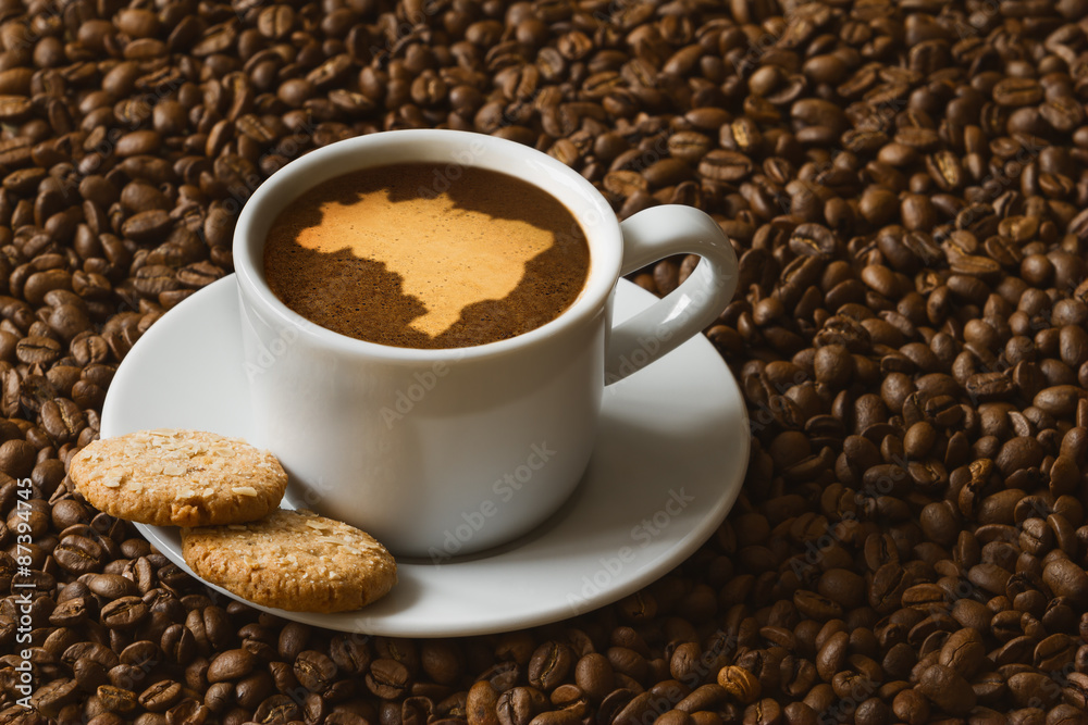 Still life - coffee with map of Brazil