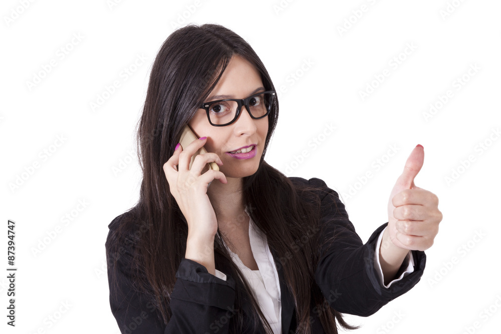 business woman with mobile phone and ok sign business woman with mobile phone and ok sign