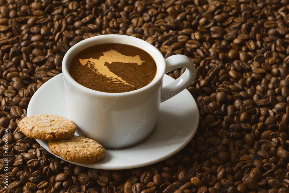 Fototapeta premium Still life - coffee with map of Croatia
