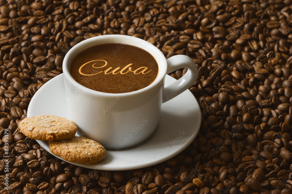 Fototapeta premium Still life - coffee with text Cuba