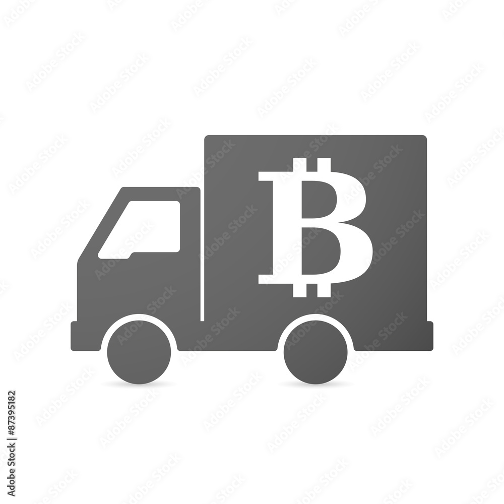 Isolated delivery truck icon with a bit coin sign Isolated delivery truck icon with a bit coin sign