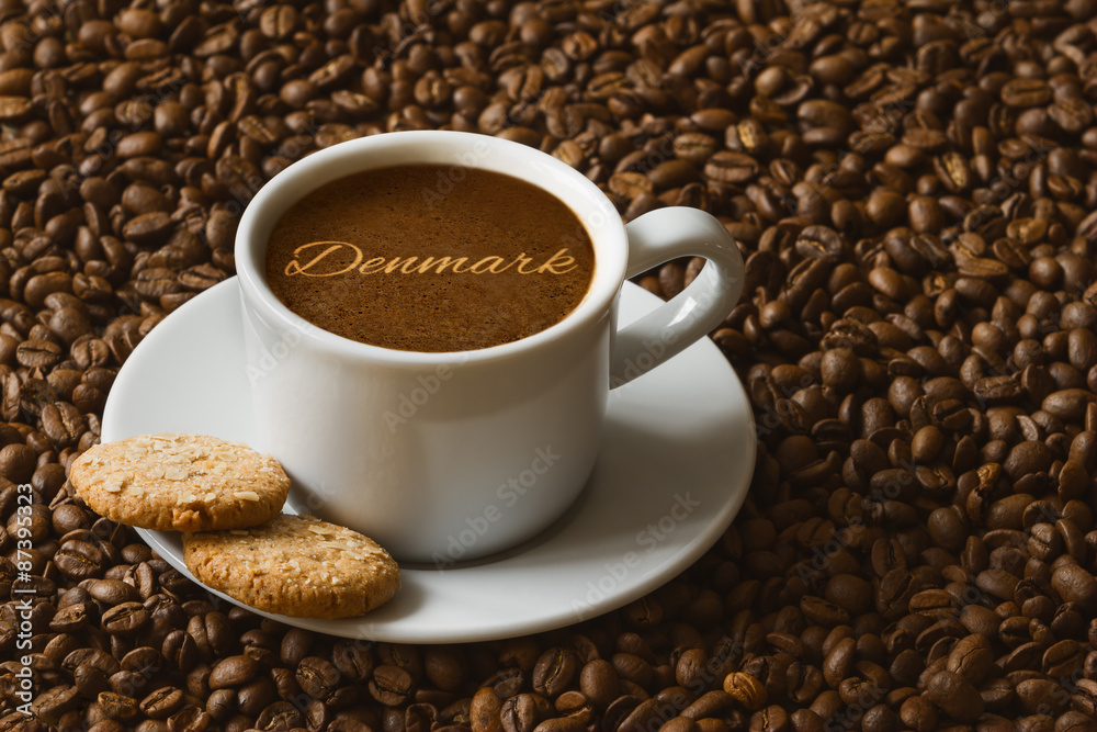Fototapeta premium Still life - coffee with text Denmark