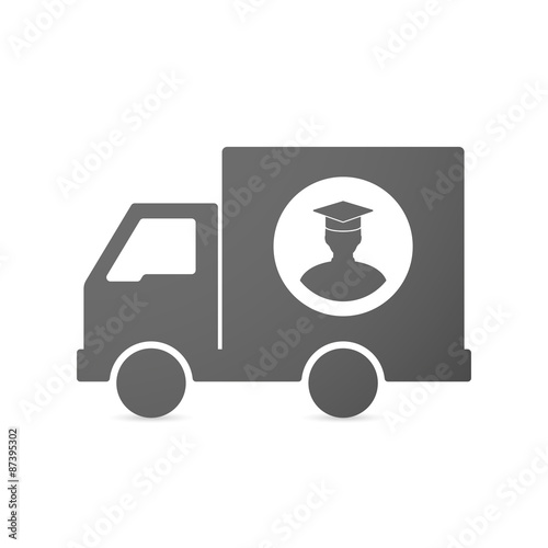 Isolated delivery truck icon with a student