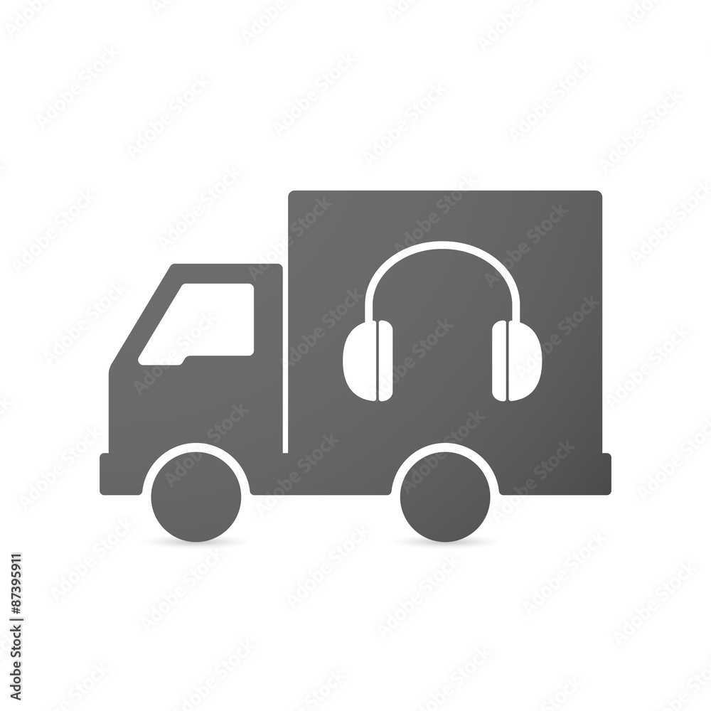 Isolated delivery truck icon with a earphones Isolated delivery truck icon with a earphones