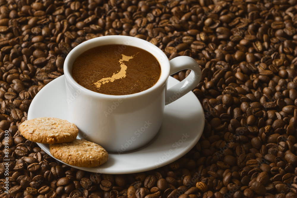 Fototapeta premium Still life - coffee with map of Japan