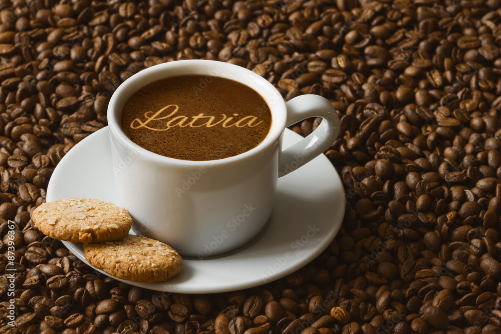 Still life - coffee with text Latvia Still life - coffee with text Latvia