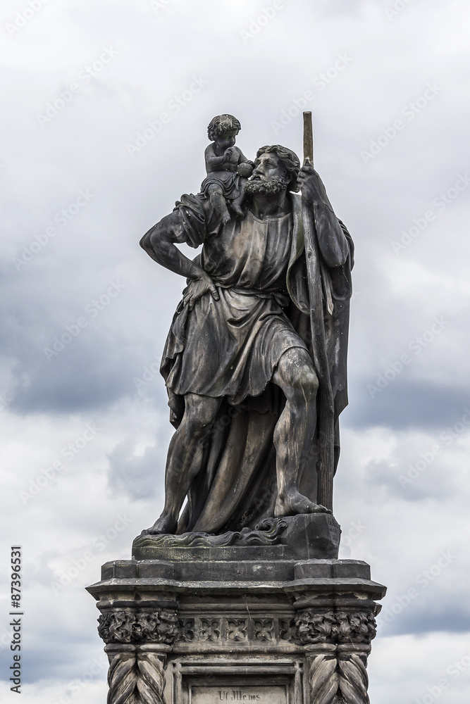 Fototapeta premium Statue on Charles Bridge (Karluv most, 1357). Prague, Czech Rep.